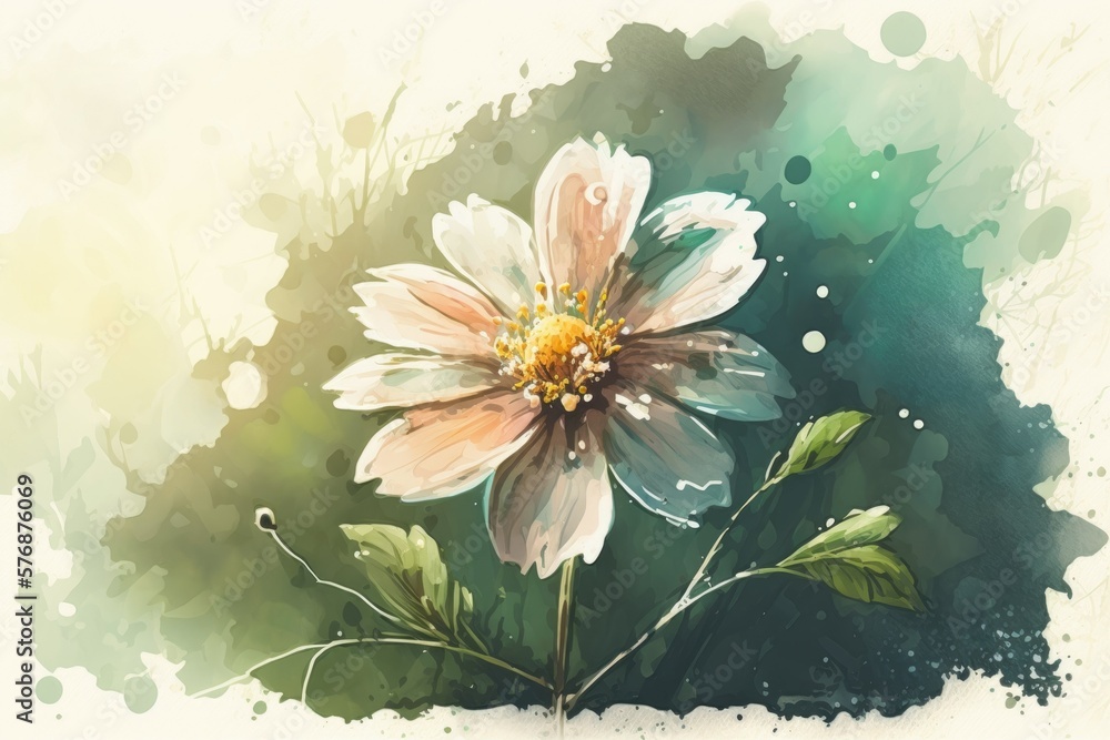 Watercolor painting of a flower. Composing by hand. Soft, pastel tones. Seasons of Rebirth Spring an