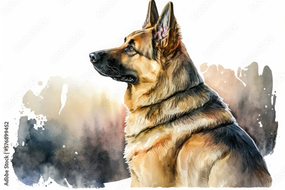 Dog painted with watercolors. watercolor painting of a German shepherd dog. pet, guard, companion, a