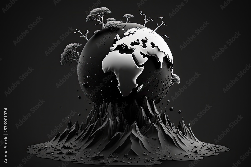 Separated from its white background, a black globe stands out. Generative AI
