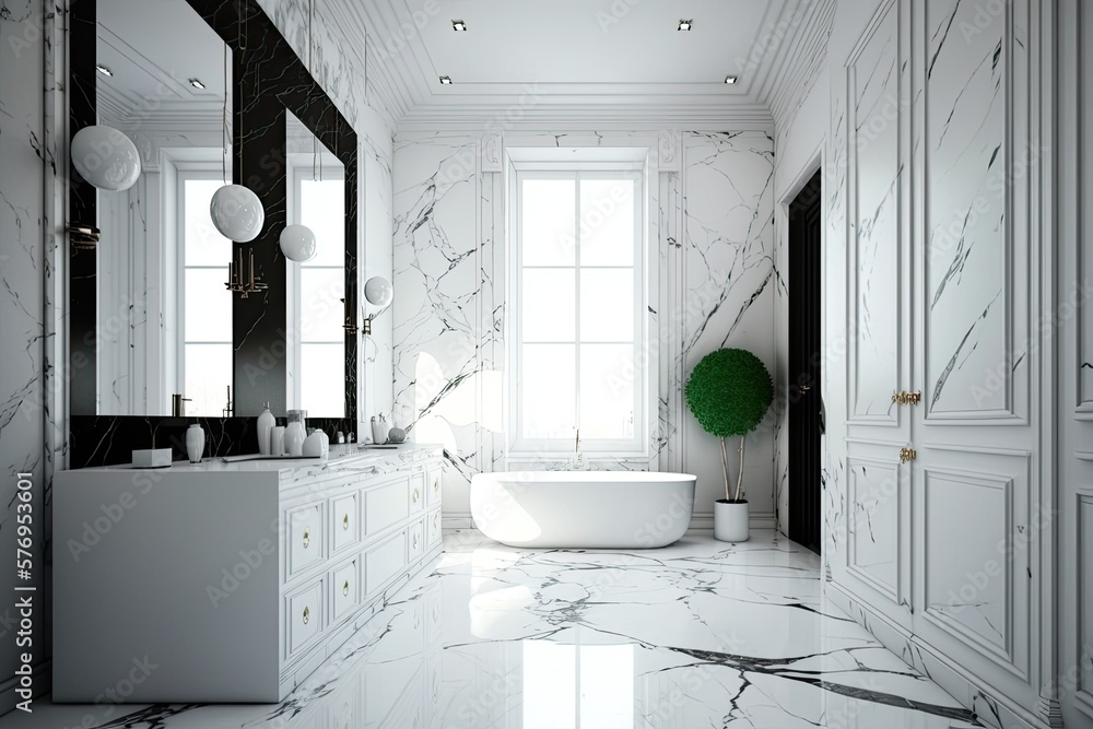 Image of a marble bathroom in a five star hotel. Generative AI