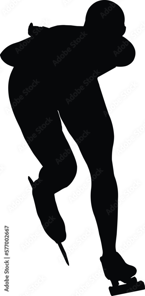 woman speed skater black silhouette on white background