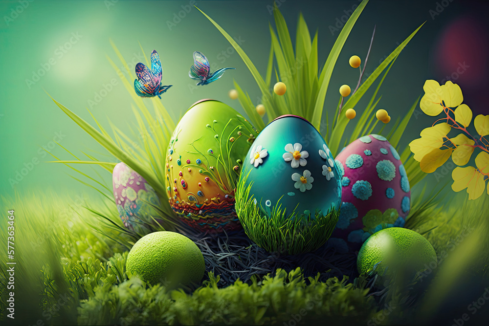 Easter Magic background. Illustration AI Generative