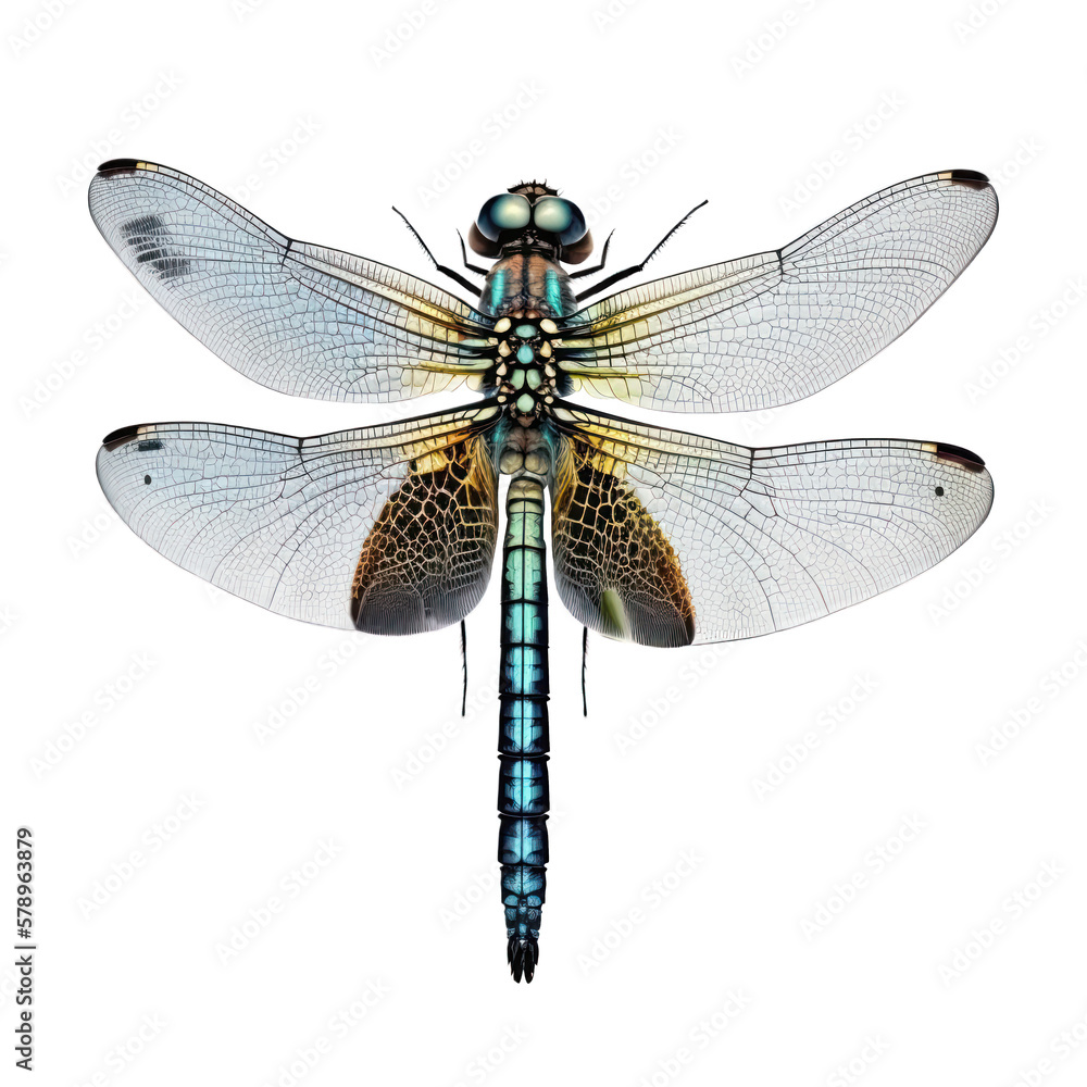 green dragonfly top view , isolated on transparent background cutout , generative ai