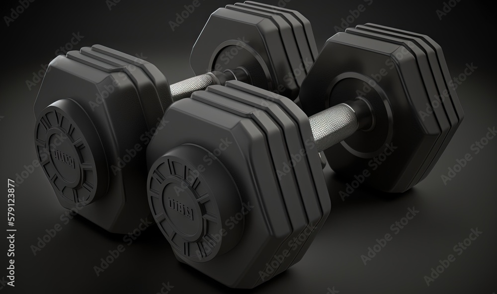  a pair of black dumbbells sitting on a black surface with a black back ground and a black back grou