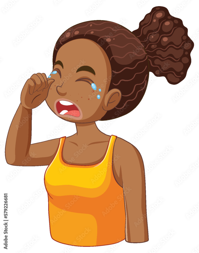 African Teen Girl with Crying Face