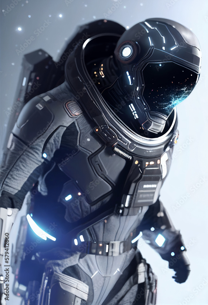 Space suits isolated on space background.  Ai generated.