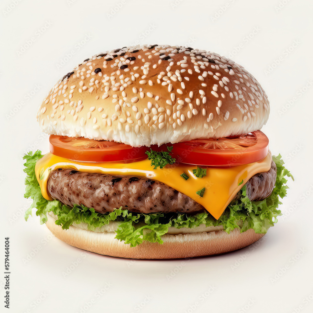 Burger isolated on white background. Illustration AI Generative