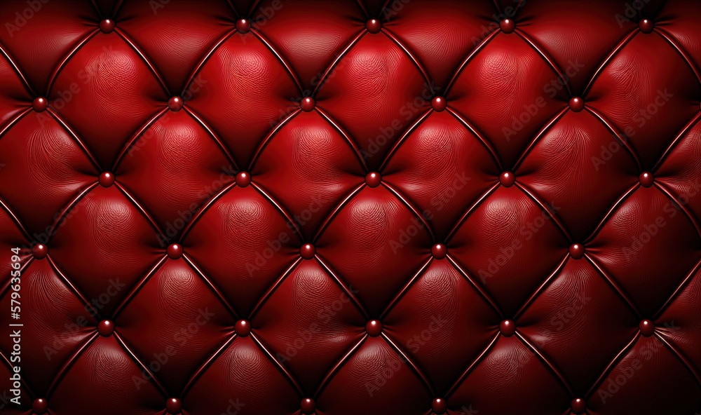  a close up of a red leather upholstered wall with a diamond pattern on the top of it and a red ligh
