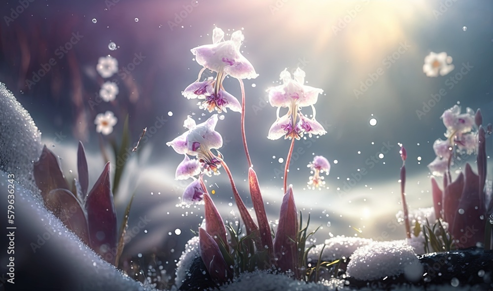  a bunch of flowers that are in the snow with some snow on the ground and some snow on the ground an