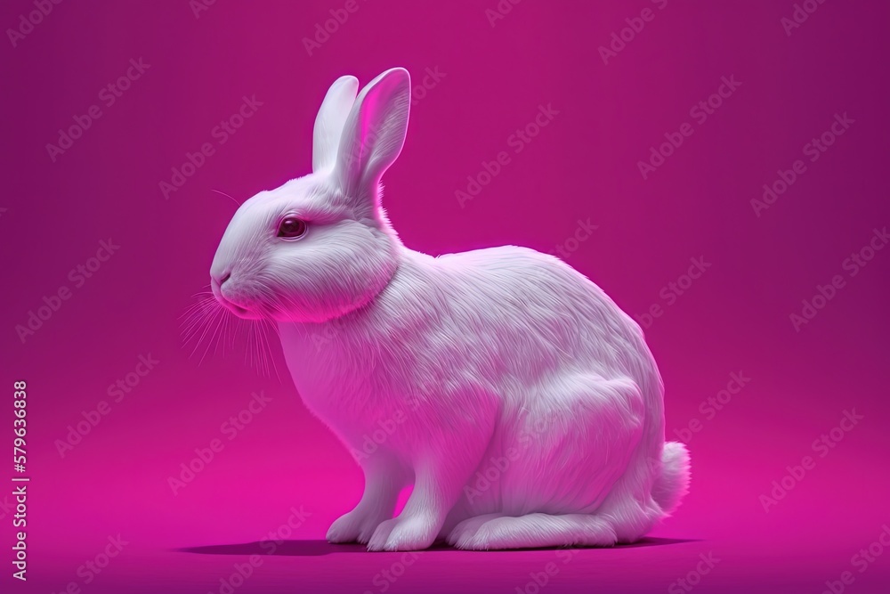  a white rabbit sitting on top of a pink background with a pink background and a white rabbit sittin