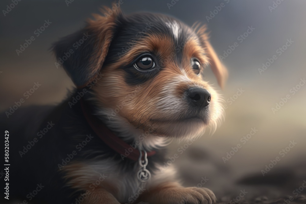 A picture of a cute dog on its own. Generative AI