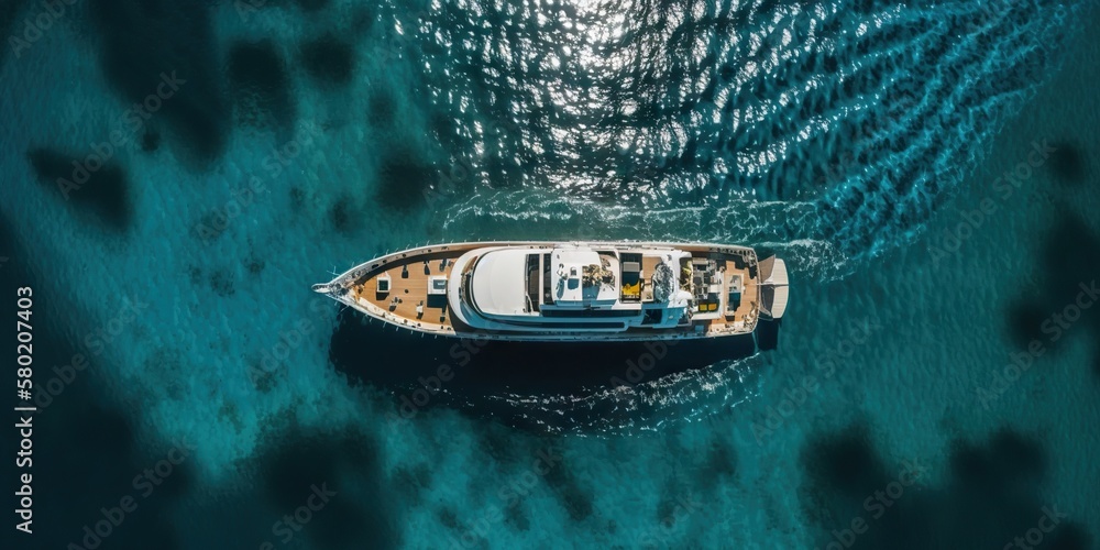 Top view on luxury yacht in paradise turquoise ocean water. Generative AI