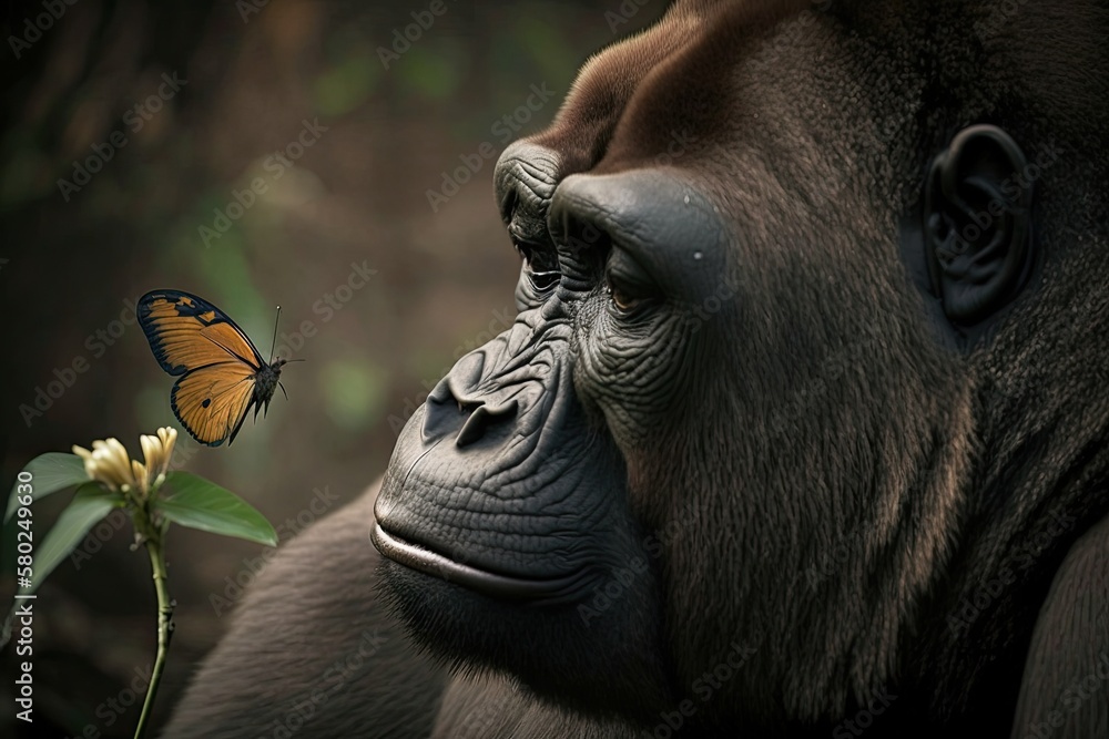 The gorilla and the butterfly get along well. Generative AI