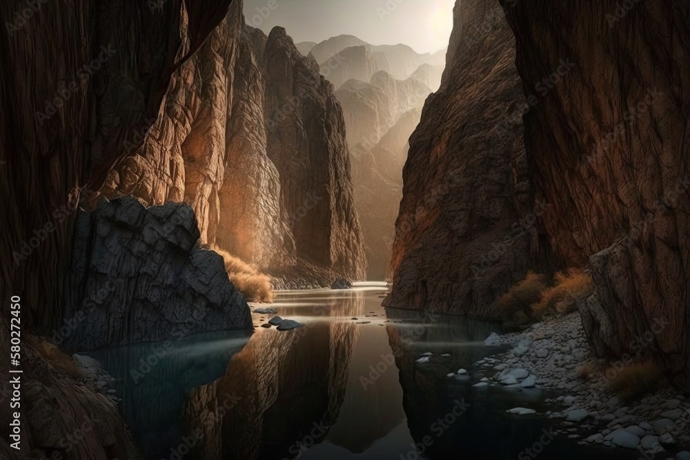Morning light in a foreboding gorge. The Karasu River carved out the Dark Canyon in the Munzur Mount