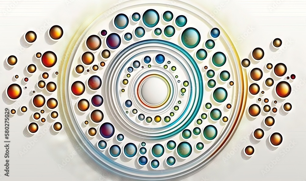  a circular design with a lot of bubbles on its side and a white background with a blue circle in t