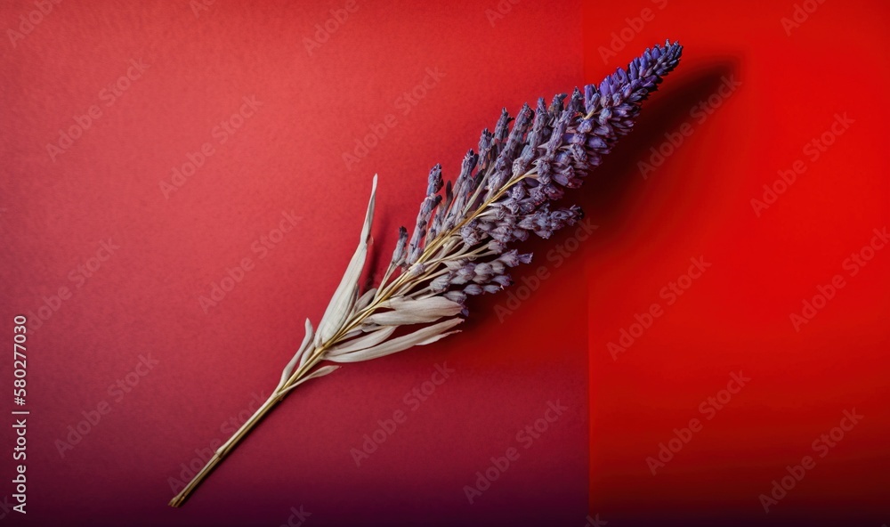  a dried flower on a red and pink background with a red and white stripe in the middle of the image 
