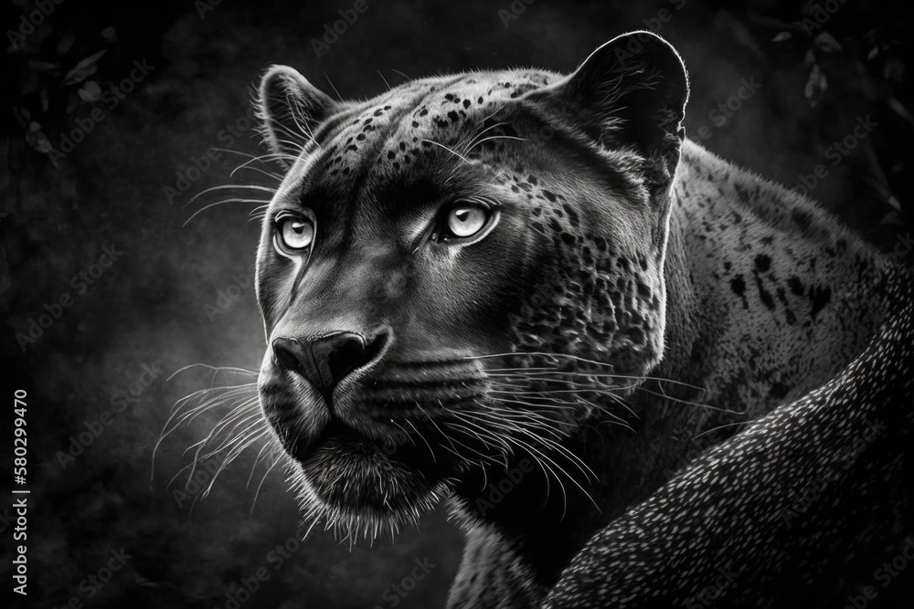 Black and white portrait of a black panther. Generative AI