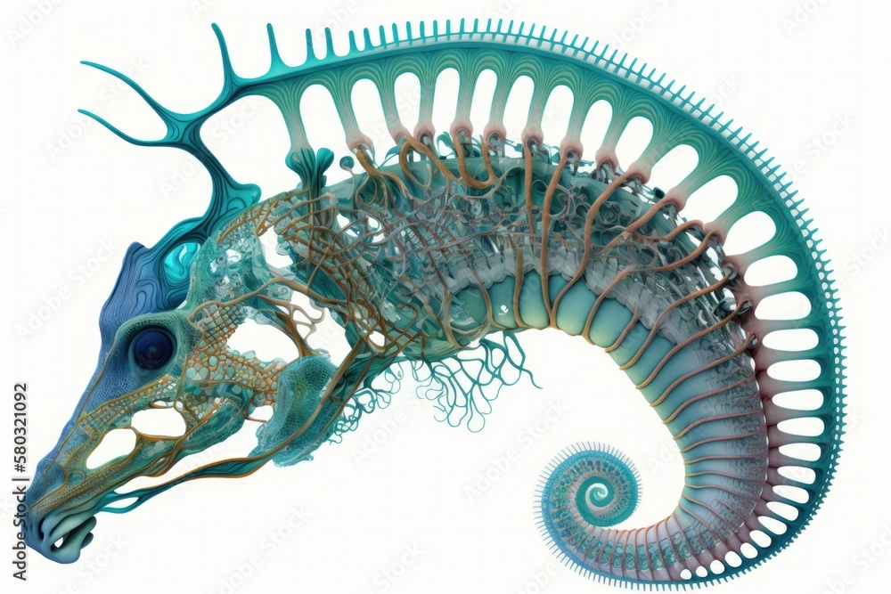 A hippocampal structure from a seahorse (Seachorse) is depicted in realistic color over a white back