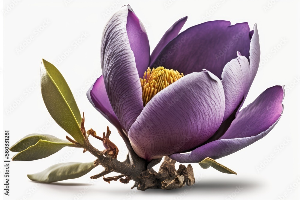 Magnolia felix, an isolated purple flower, is shown on a white backdrop using a clipping path. Gener