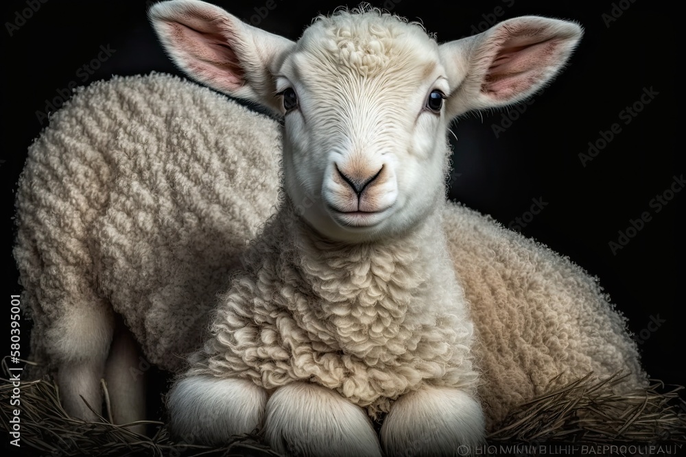 White faced Lleyn lamb born on a farm during lambing season, UK. Generative AI
