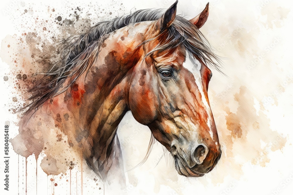 The head of the horse. Painting with watercolor. Generative AI