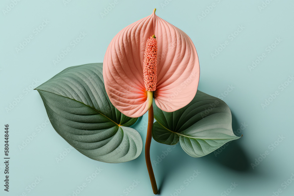 Beautiful pink anthurium flower isolated. Illustration AI Generative