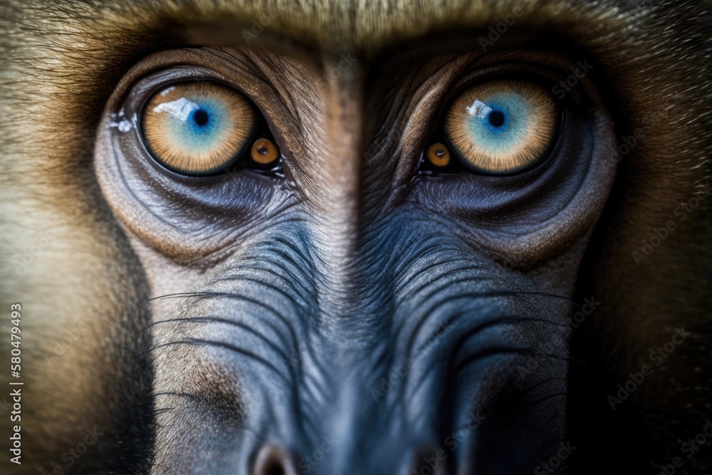 A close up picture of the eyes of a baboon. Generative AI