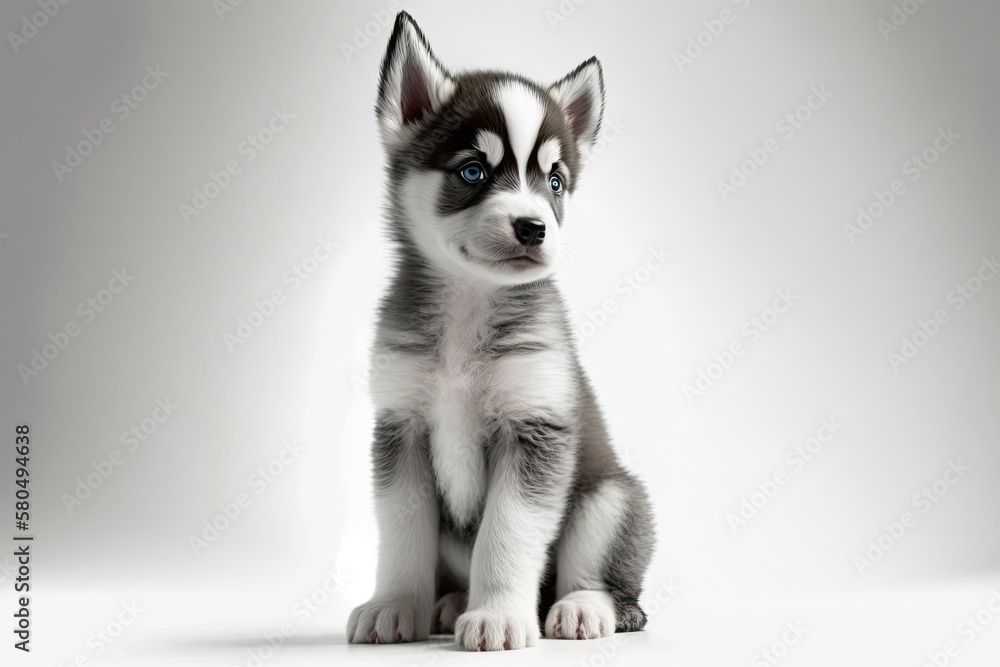 Adorable little husky puppy on white background. Generative AI