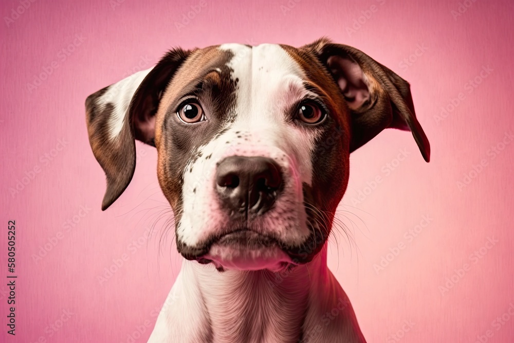 Portrait photography of a beautiful dog breed on a pink background. shot studios was. Funny pet sele