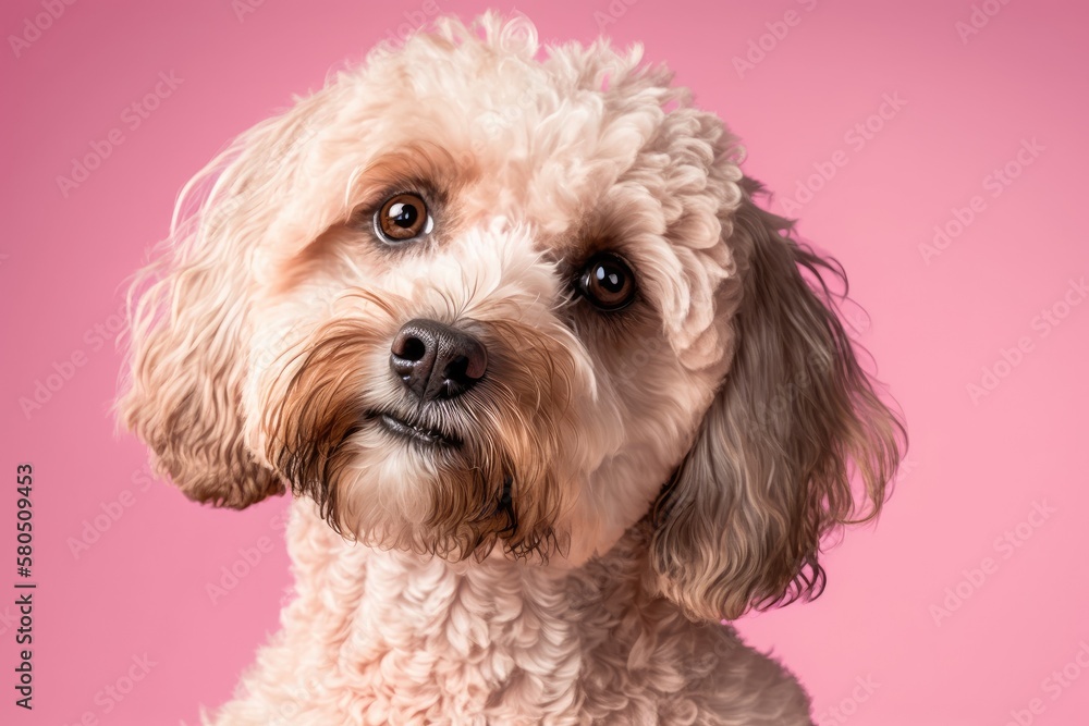 Portrait photography of a beautiful dog breed on a pink background. shot studios was. Funny pet sele