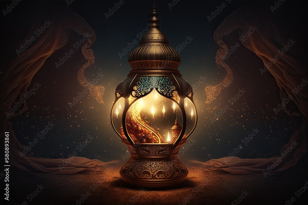Background with an Arabian lamp. Generative AI