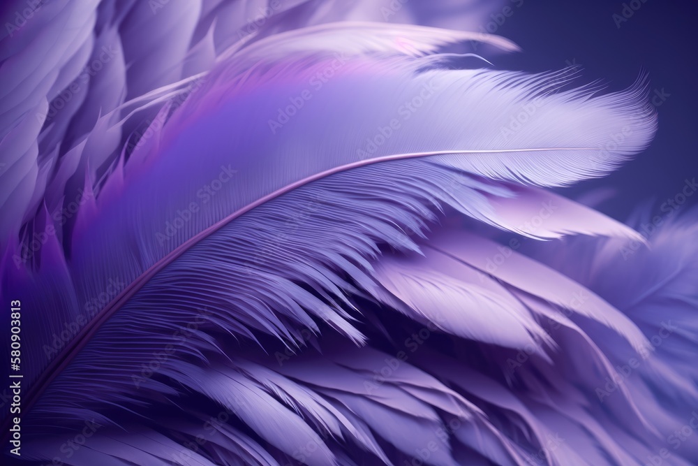 Close up of ultra violet feathers the 2018 color of the year. Abstract pastel purple background with