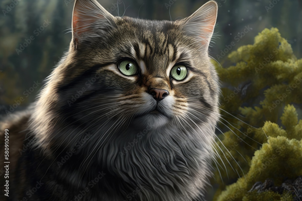 Up close Icelandic Forest Cat. Generative AI