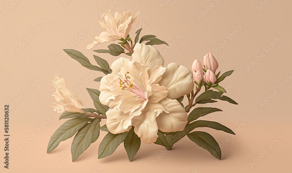  a bouquet of flowers on a pink background with leaves and stems in the center of the bouquet is a s