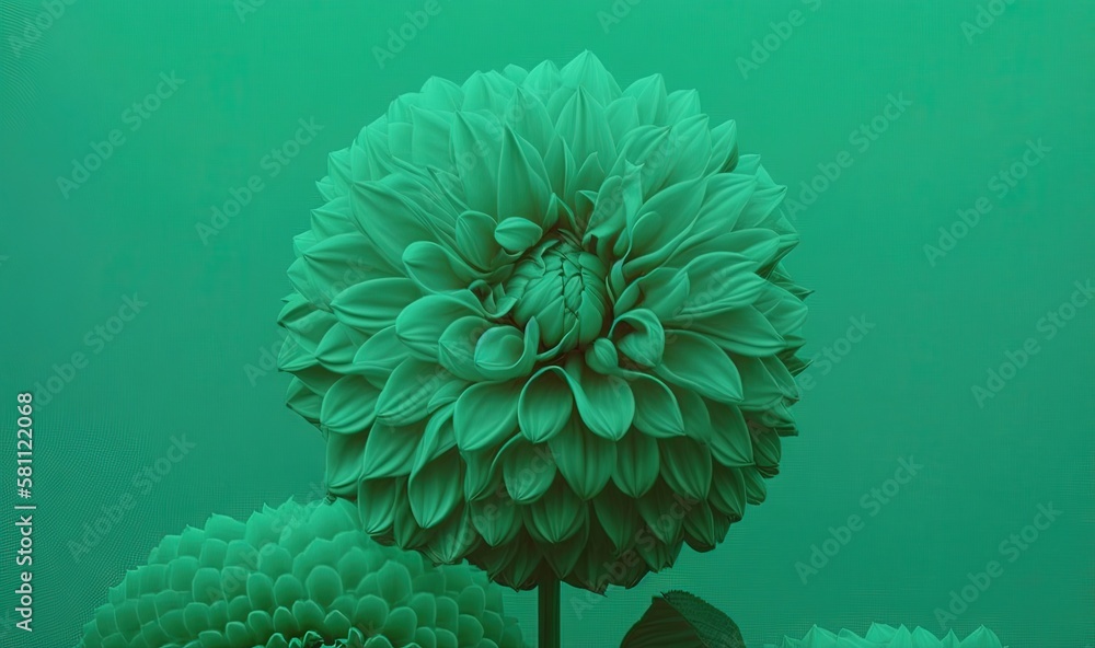  a painting of a large green flower on a green background with a smaller flower in the middle of the