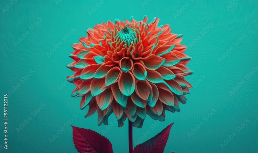  a large flower with a green center on a blue background with a pink center on top of the flower and
