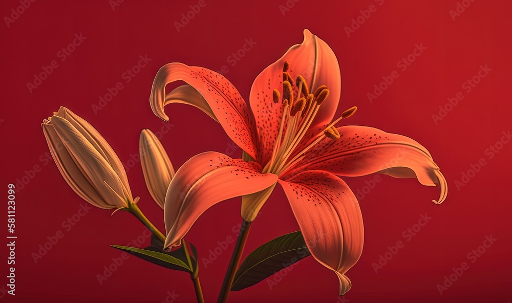  a red flower on a red background with a green stem in the center of the flower and a green stem in 