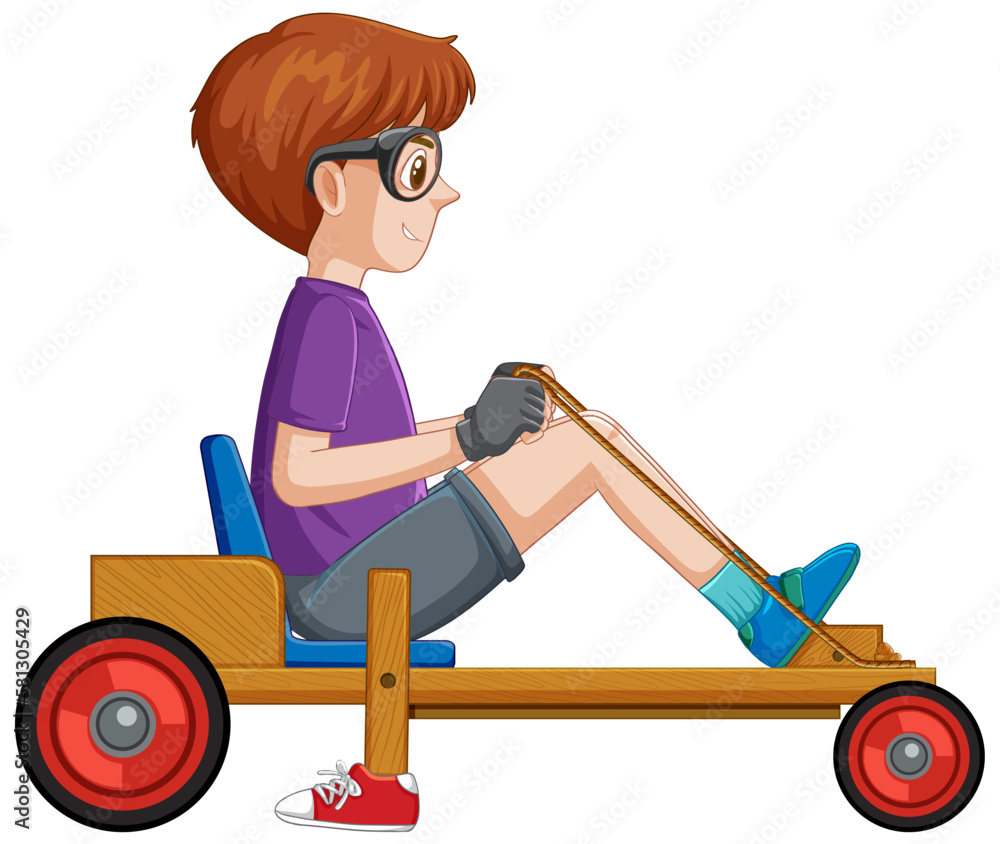 Boy driving Billy cart