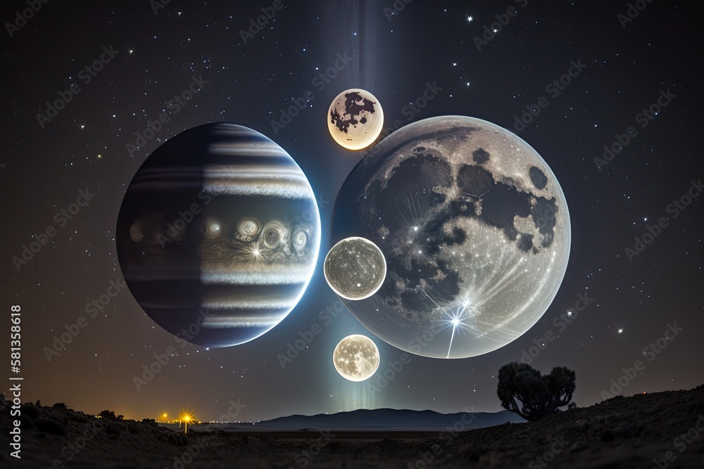 astronomical alignment of the moon, jupiter, and Saturn. Generative AI