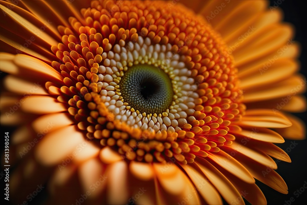 macro photography of a Orange gerbera Daisy. Generative AI