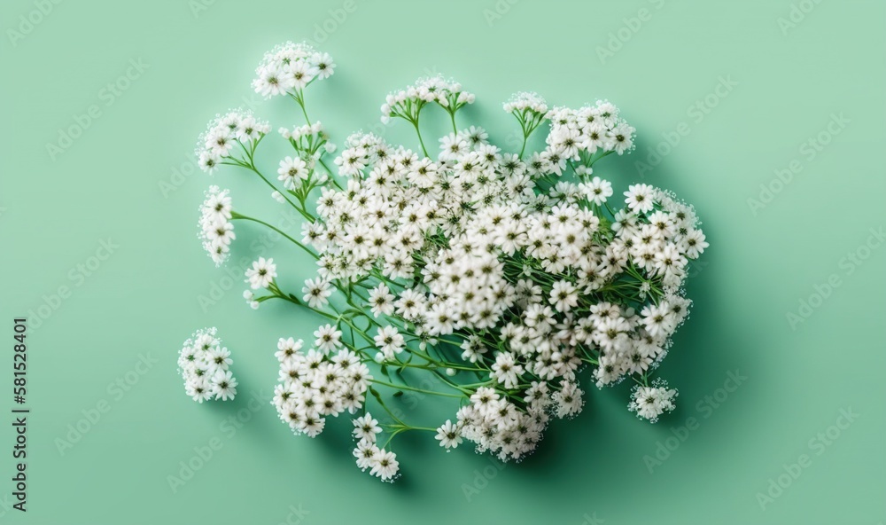  a bouquet of white flowers on a green background with copy - space for text or a photo or a logo on