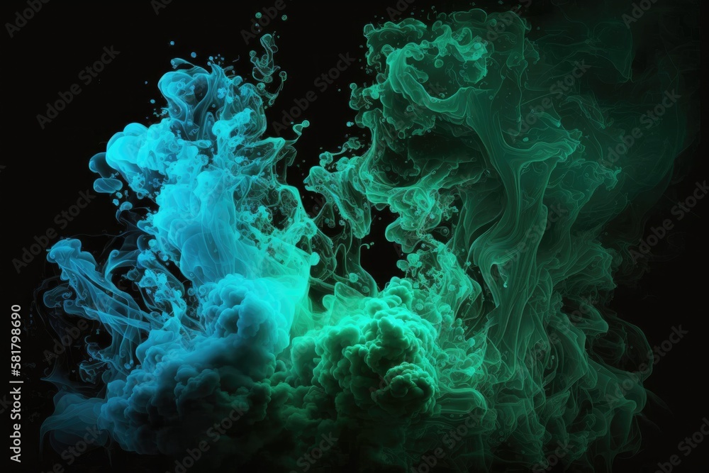 bright green blue haze on a dark background. Generative AI