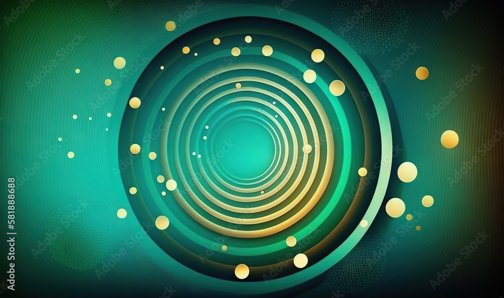  a green background with circles and dots in the middle of it, with a black background with gold dot