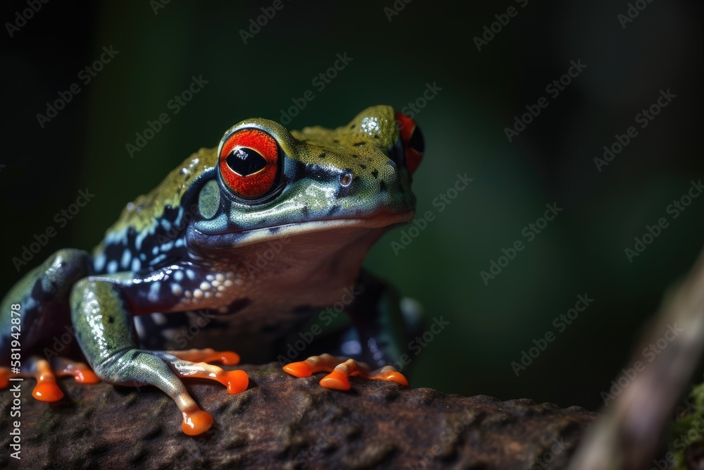 Frog with red eyes perched on branch. Generative AI