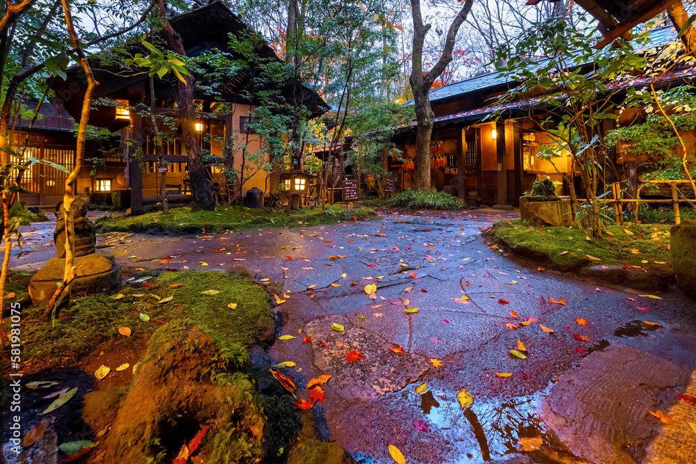 Kumamoto, Japan - Nov 23 2022: Kurokawa Onsen is one of Japans most attractive hot spring towns. Th