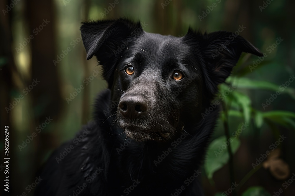 boring black dog, alone. Generative AI