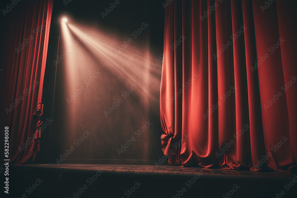 theater stage red curtains Show Spotlight. Illustration AI Generative