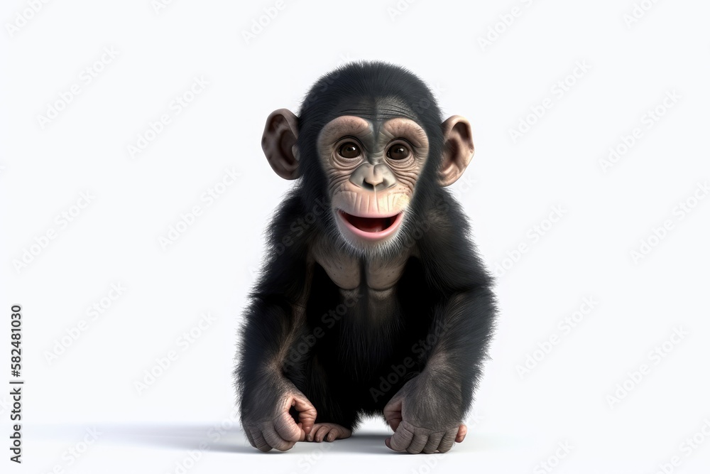 A cartoon baby chimpanzee against a white backdrop will make your projects amusing. Generative AI