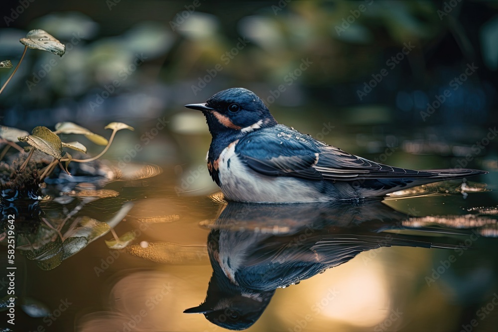 Swallow on a pond. Generative AI