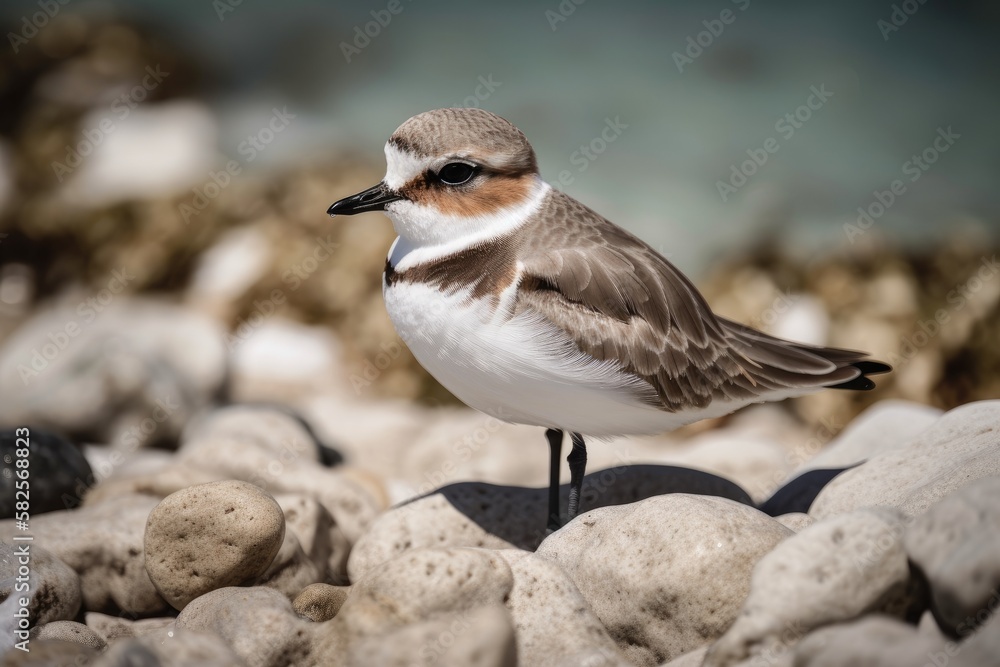 On the shore, there is a Kentish plover. Generative AI